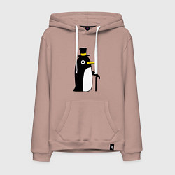 Толстовка-худи хлопковая мужская Пингвин в шляпе, цвет: пыльно-розовый