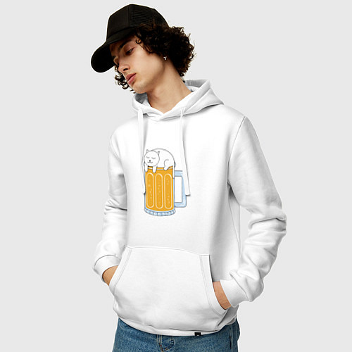 Мужская толстовка-худи Beer Cat / Белый – фото 3