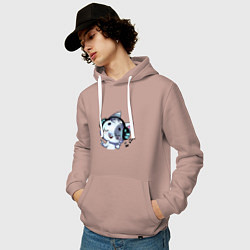 Толстовка-худи хлопковая мужская Котик в наушниках, цвет: пыльно-розовый — фото 2