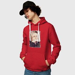 Толстовка-худи хлопковая мужская Задумчивый Чонгук, цвет: красный — фото 2