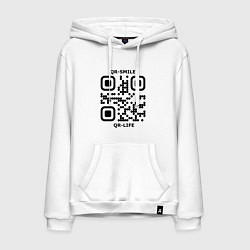 Толстовка-худи хлопковая мужская QR-SMILE, цвет: белый