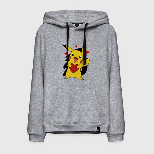 Мужская толстовка-худи ПИКАЧУ И СЕРДЕЧКО POKENON PIKACHU LOVE / Меланж – фото 1