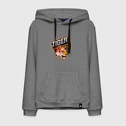 Толстовка-худи хлопковая мужская Тигр Tiger логотип, цвет: серый