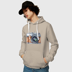Толстовка-худи хлопковая мужская Ретро фотокамера, цвет: миндальный — фото 2