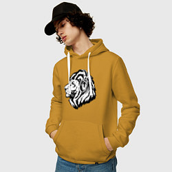 Толстовка-худи хлопковая мужская Лев в наушниках, цвет: горчичный — фото 2