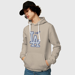 Толстовка-худи хлопковая мужская Los Angeles Dodgers - baseball team, цвет: миндальный — фото 2
