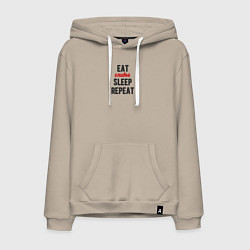 Толстовка-худи хлопковая мужская Eat оливье Sleep Repeat, цвет: миндальный