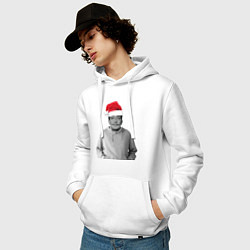 Толстовка-худи хлопковая мужская Дед Мороз Сальвадор Дали в шапке, цвет: белый — фото 2