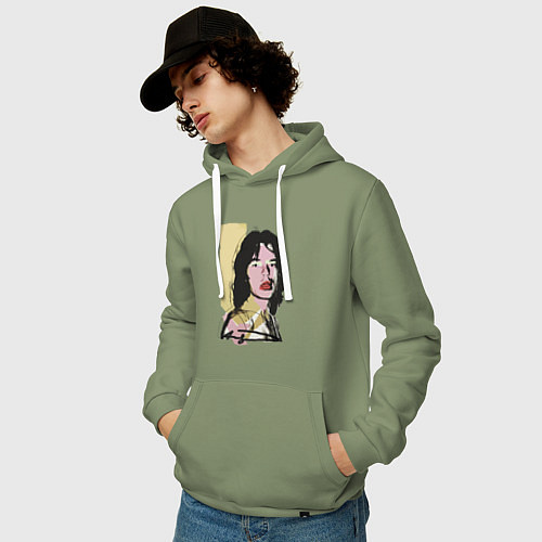 Мужская толстовка-худи Andy Warhol - Mick Jagger pop art / Авокадо – фото 3