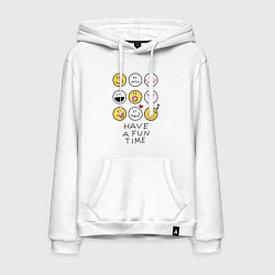Толстовка-худи хлопковая мужская Have a fun time - emoji, цвет: белый
