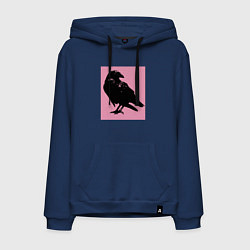 Толстовка-худи хлопковая мужская Ворона на розовом, цвет: тёмно-синий
