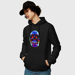 Толстовка-худи хлопковая мужская Cool neon skull, цвет: черный — фото 2