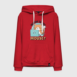Толстовка-худи хлопковая мужская Где же мышка Программист поймет, цвет: красный