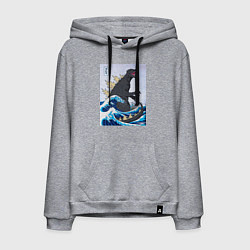 Толстовка-худи хлопковая мужская Godzilla in The Waves Eastern, цвет: меланж