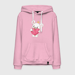 Толстовка-худи хлопковая мужская Мишка с сердечком 14 февраля, цвет: светло-розовый