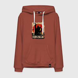 Толстовка-худи хлопковая мужская Котзилла 0001, цвет: кирпичный