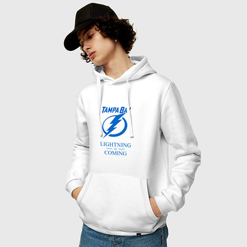 Мужская толстовка-худи Tampa Bay Lightning is coming, Тампа Бэй Лайтнинг / Белый – фото 3
