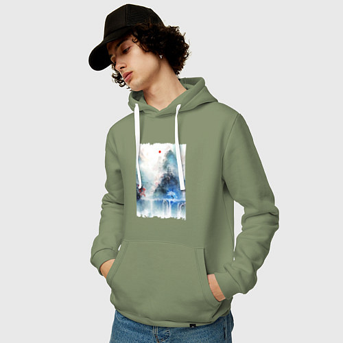 Мужская толстовка-худи Изумительный японский пейзаж / Авокадо – фото 3