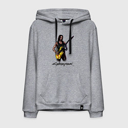 Толстовка-худи хлопковая мужская Cyberpunk 2077 Johnny гитарист, цвет: меланж
