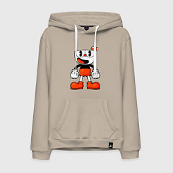 Толстовка-худи хлопковая мужская Cuphead красная чашечка, цвет: миндальный