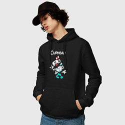 Толстовка-худи хлопковая мужская Cuphead веселые чашечки, цвет: черный — фото 2