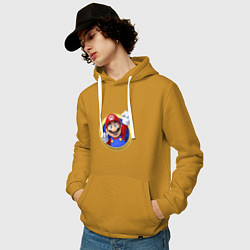 Толстовка-худи хлопковая мужская Марио 3d, цвет: горчичный — фото 2