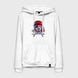 Толстовка-худи хлопковая мужская Кот пират и рыбьи кости, цвет: белый