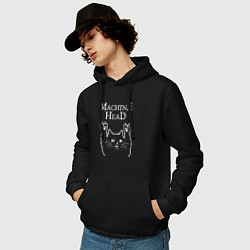 Толстовка-худи хлопковая мужская Machine Head Рок кот, цвет: черный — фото 2