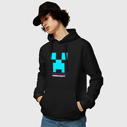 Толстовка-худи хлопковая мужская Символ Minecraft в неоновых цветах, цвет: черный — фото 2