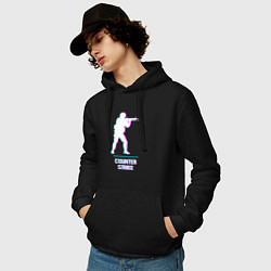 Толстовка-худи хлопковая мужская Counter Strike в стиле Glitch - Баги Графики, цвет: черный — фото 2