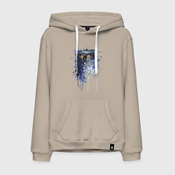 Толстовка-худи хлопковая мужская Прикольная сова в акварельном рисунке, цвет: миндальный