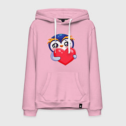 Толстовка-худи хлопковая мужская Пингвиненок с сердцем, цвет: светло-розовый
