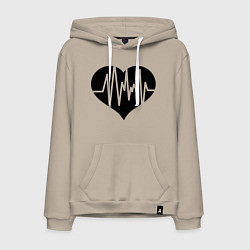 Толстовка-худи хлопковая мужская Кардиограмма сердца, цвет: миндальный