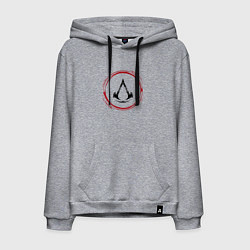 Толстовка-худи хлопковая мужская Символ Assassins Creed и красная краска вокруг, цвет: меланж