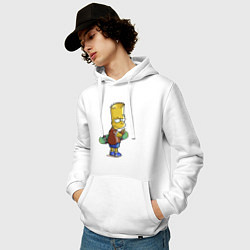 Толстовка-худи хлопковая мужская Барт Симпсон со скейтбордом - жест, цвет: белый — фото 2