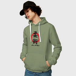 Толстовка-худи хлопковая мужская Jiu jitsu red splashes logo, цвет: авокадо — фото 2