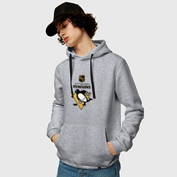 Толстовка-худи хлопковая мужская Питтсбург Пингвинз НХЛ логотип, цвет: меланж — фото 2