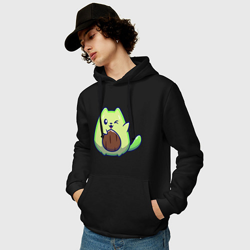 Мужская толстовка-худи Avocado green cat / Черный – фото 3