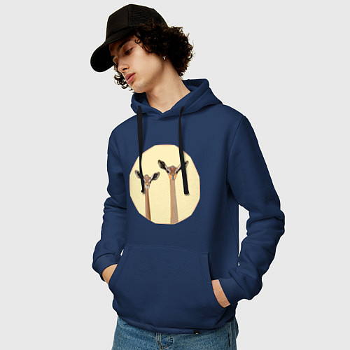Мужская толстовка-худи Жирафовые газели геренук на бежевом фоне / Тёмно-синий – фото 3