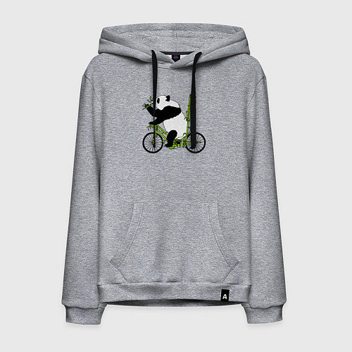 Мужская толстовка-худи Панда на велосипеде с бамбуком / Меланж – фото 1