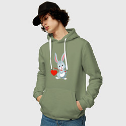 Толстовка-худи хлопковая мужская Влюблённый кролик, цвет: авокадо — фото 2