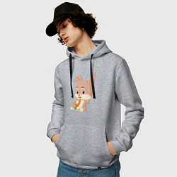 Толстовка-худи хлопковая мужская Кролик с морковочкой, цвет: меланж — фото 2