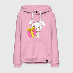 Толстовка-худи хлопковая мужская Кролик с подарком, цвет: светло-розовый