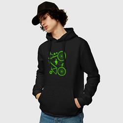 Толстовка-худи хлопковая мужская Детали велосипеда, цвет: черный — фото 2