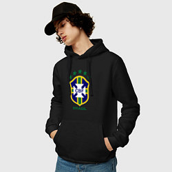 Толстовка-худи хлопковая мужская Brasil CBF, цвет: черный — фото 2