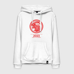 Толстовка-худи хлопковая мужская Year of the rabbit - 2023, happy chinese New Year, цвет: белый