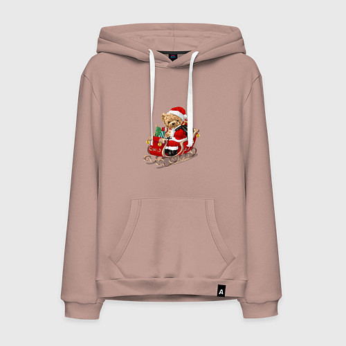 Мужская толстовка-худи Новогодний мишка / Пыльно-розовый – фото 1