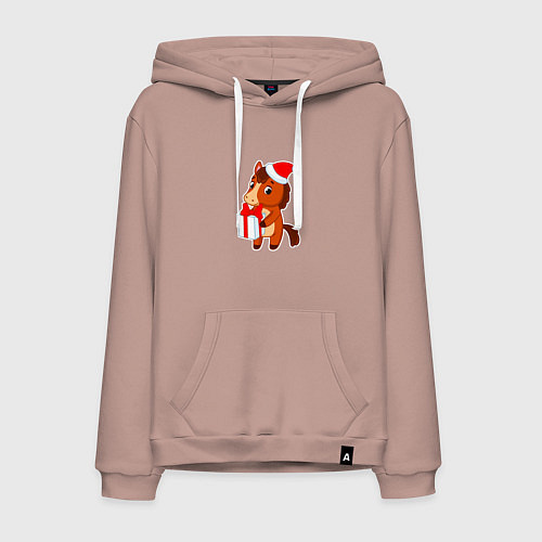 Мужская толстовка-худи Мультяшная лошадка в шапке Санты / Пыльно-розовый – фото 1