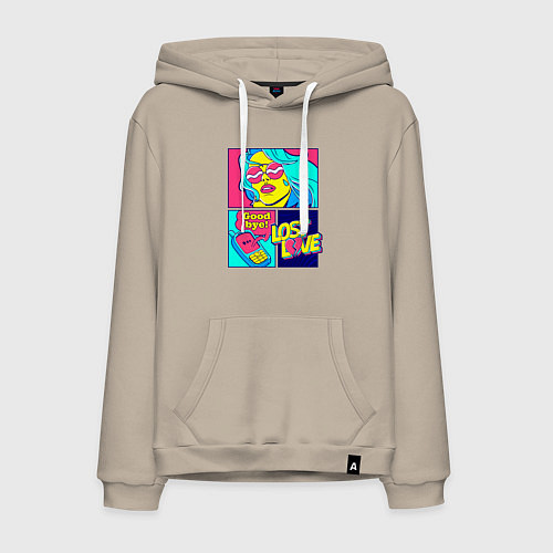 Мужская толстовка-худи Поп арт девушка с телефоном / Миндальный – фото 1