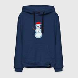 Толстовка-худи хлопковая мужская Мультяшный новогодний снеговик, цвет: тёмно-синий